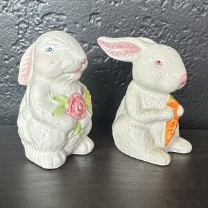 Charming White Ceramic Bunny Salt and Pepper shakers